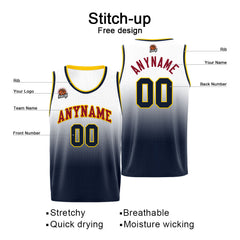 Benutzerdefinierte Basketball Jersey personalisiert genäht Name&Number&Logo Weiß&Marine