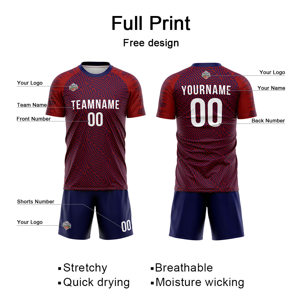 Benutzerdefinierte Fußball Trikots für Männer Frauen Personalisierte Fußball Uniformen für Erwachsene und Kind Burgund-Marine