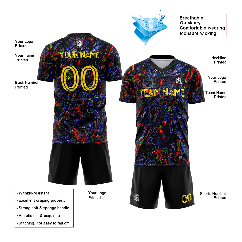 Benutzerdefinierte Fußballuniform Jersey Kinder Erwachsene Personalisiertes Set Jersey Shirt Schwarz