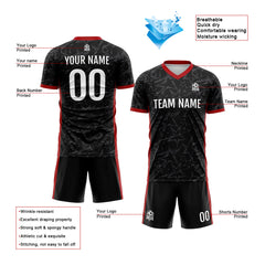 Benutzerdefinierte Fußball Trikots für Männer Frauen Personalisierte Fußball Uniformen für Erwachsene und Kind Schwarz&Rot&Weiß