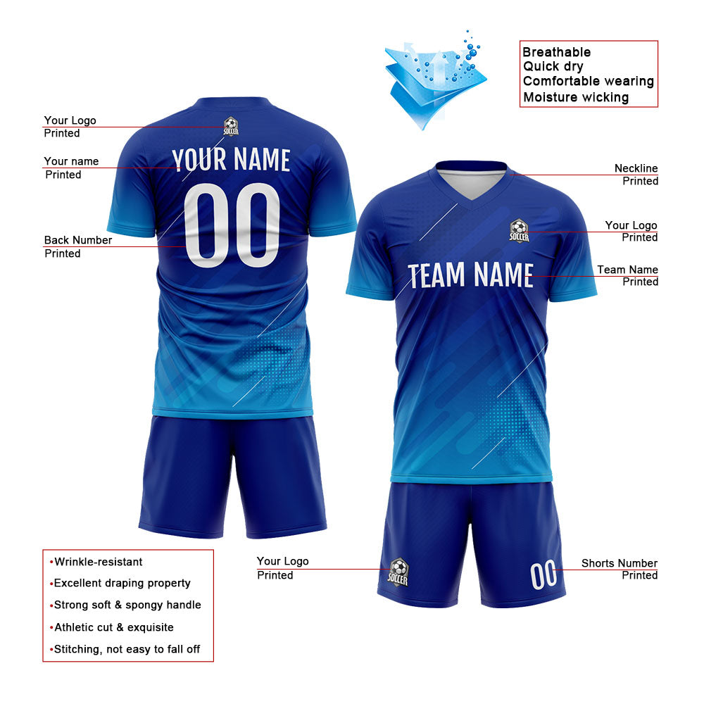 Benutzerdefinierte Fußball Trikots für Männer Frauen Personalisierte Fußball Uniformen für Erwachsene und Kind Royal