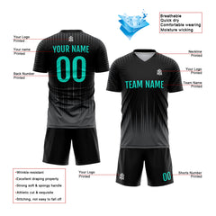 Benutzerdefinierte Fußball Trikots für Männer Frauen Personalisierte Fußball Uniformen für Erwachsene und Kind Schwarz&Aqua