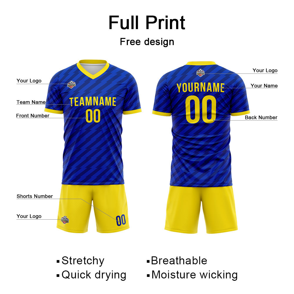 Benutzerdefinierte Fußball Trikots für Männer Frauen Personalisierte Fußball Uniformen für Erwachsene und Kind Royal-Gelb