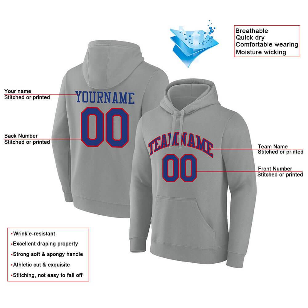 Benutzerdefinierte Authentisch Sweatshirt-Kapuzenpulli Grau-Blau-Rot