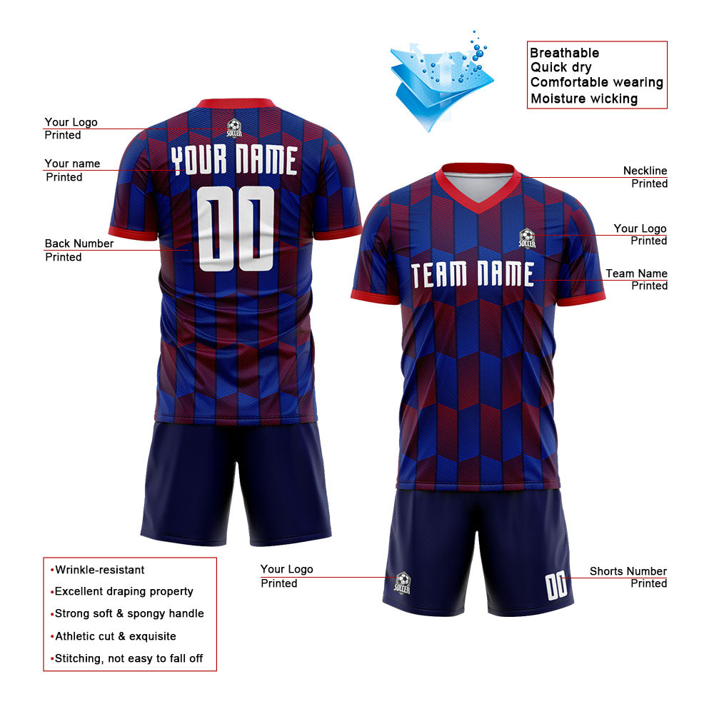 Benutzerdefinierte Fußballuniform Jersey Kinder Erwachsene Personalisiertes Set Jersey Shirt Blau
