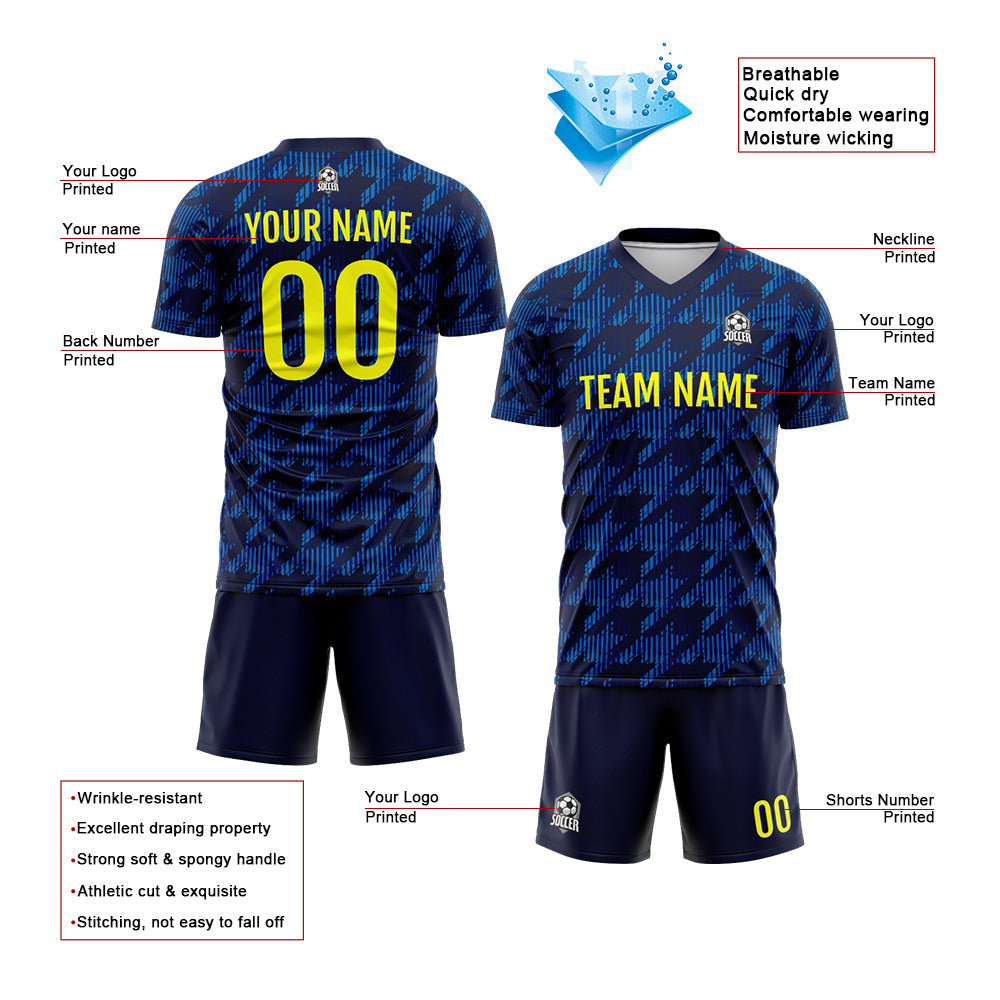 Benutzerdefinierte Fußball Trikots für Männer Frauen Personalisierte Fußball Uniformen für Erwachsene und Kind Marine&Gelb