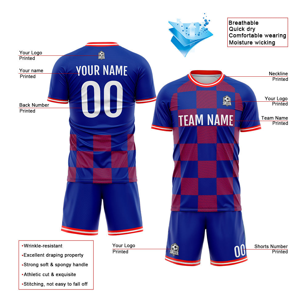Benutzerdefinierte Fußball Trikots für Männer Frauen Personalisierte Fußball Uniformen für Erwachsene und Kind Rot-Royal