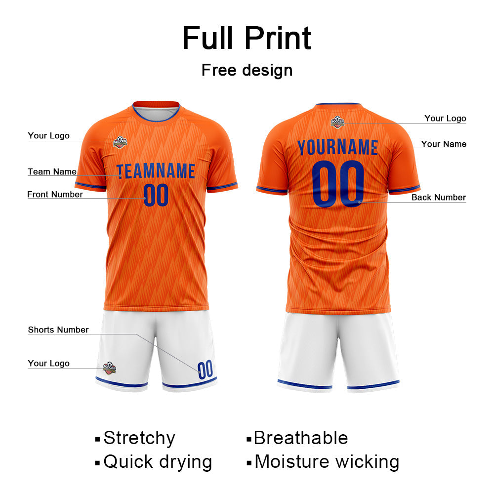 Benutzerdefinierte Fußball Trikots für Männer Frauen Personalisierte Fußball Uniformen für Erwachsene und Kind Orange-Weiß