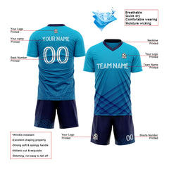 Benutzerdefinierte Fußballuniform Jersey Kinder Erwachsene Personalisiertes Set Jersey Shirt Blau