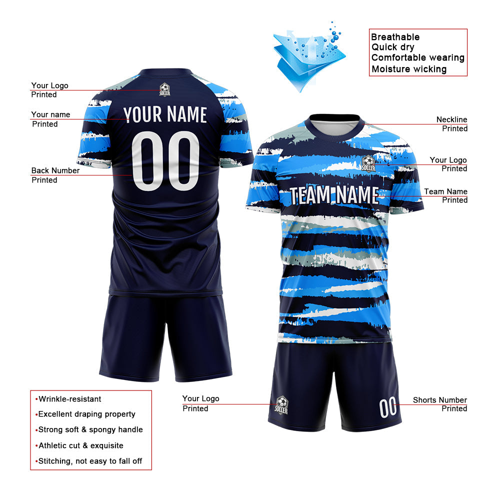 Benutzerdefinierte Fußball Trikots für Männer Frauen Personalisierte Fußball Uniformen für Erwachsene und Kind Blau