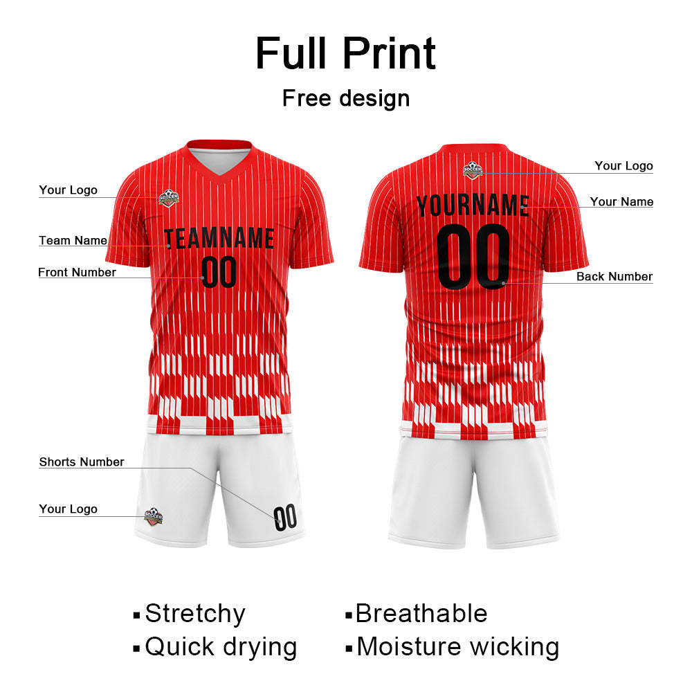 Benutzerdefinierte Fußball Trikots für Männer Frauen Personalisierte Fußball Uniformen für Erwachsene und Kind Rot-Weiß