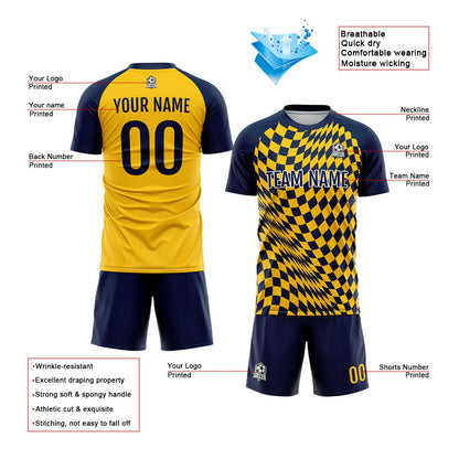 Benutzerdefinierte Fußball Trikots für Männer Frauen Personalisierte Fußball Uniformen für Erwachsene und Kind Gelb-Marine