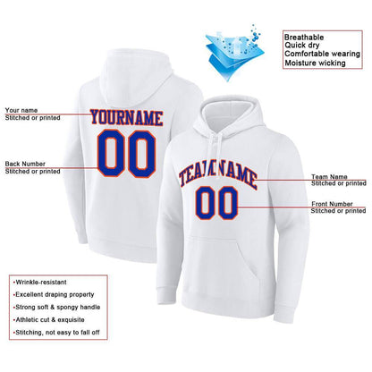 Benutzerdefinierte Authentisch Sweatshirt-Kapuzenpulli Weiß-Blau-Orange