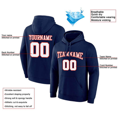 Benutzerdefinierte Authentisch Sweatshirt-Kapuzenpulli Marine-Weiß-Orange
