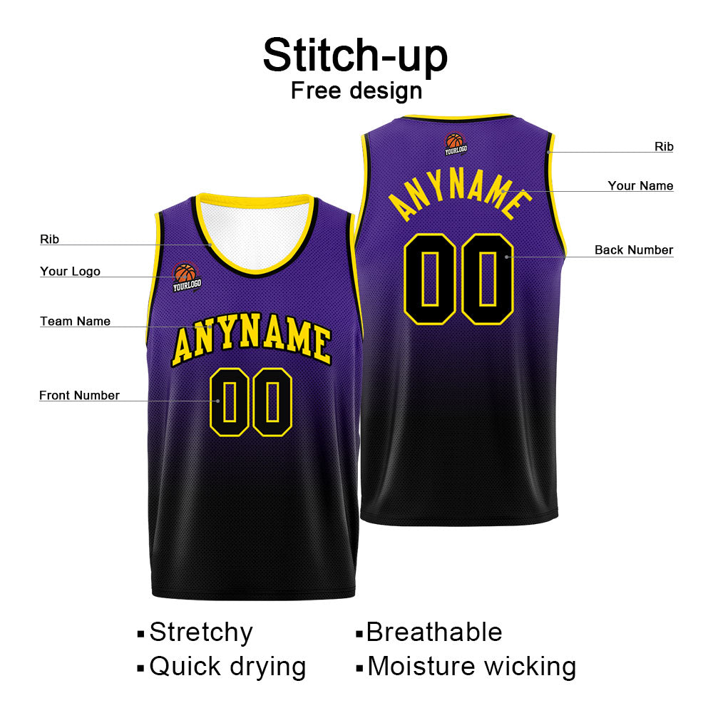 Benutzerdefinierte Basketball Jersey personalisiert genäht Name&Number&Logo Lila&Schwarz