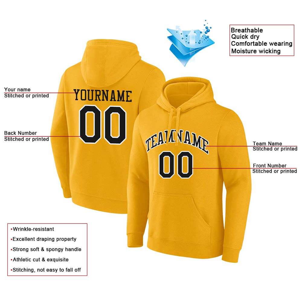 Benutzerdefinierte Authentisch Sweatshirt-Kapuzenpulli Gelb-Schwarz-Weiß