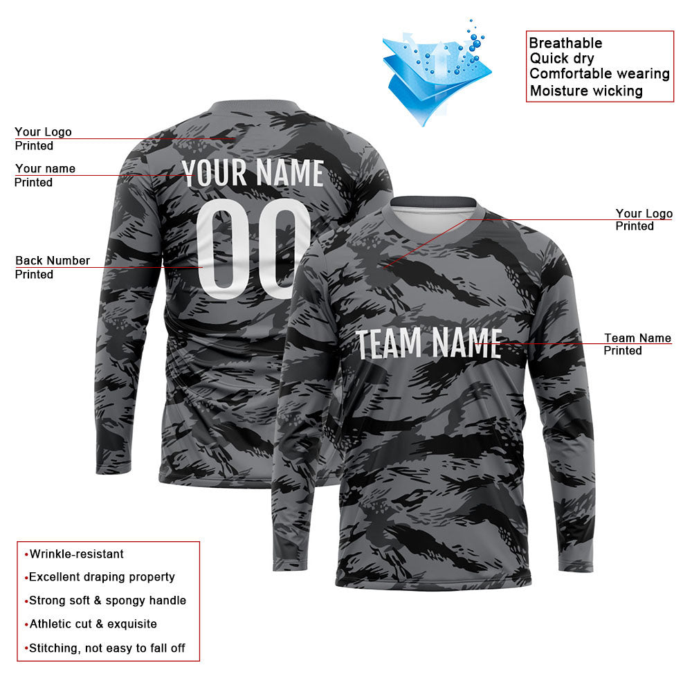 Kundenspezifisches Basketball Fußball Fußball Schießen langes T-Shirt für Erwachsene und KinderCamouflage Schwarz