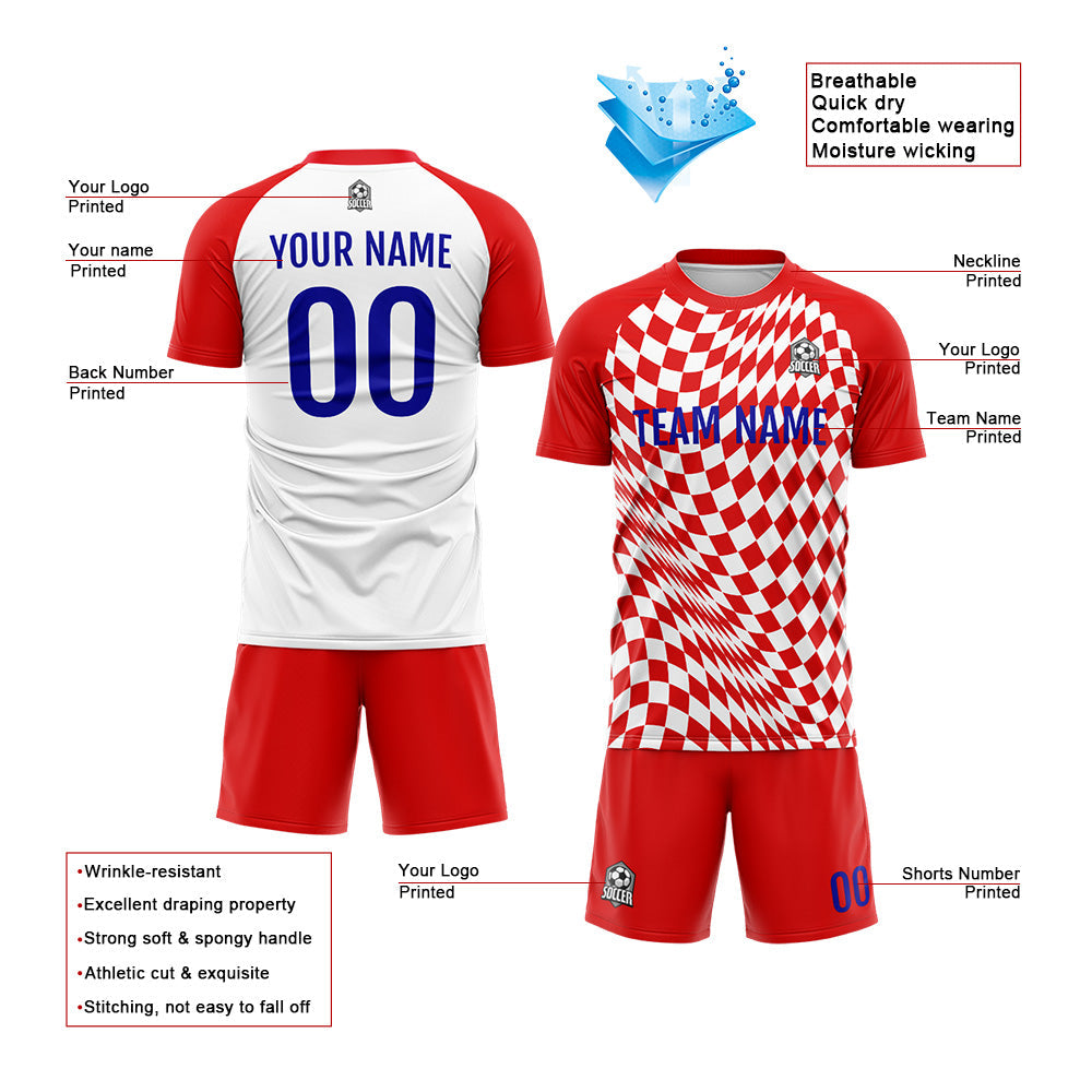 Benutzerdefinierte Fußball Trikots für Männer Frauen Personalisierte Fußball Uniformen für Erwachsene und Kind Rot-Weiß