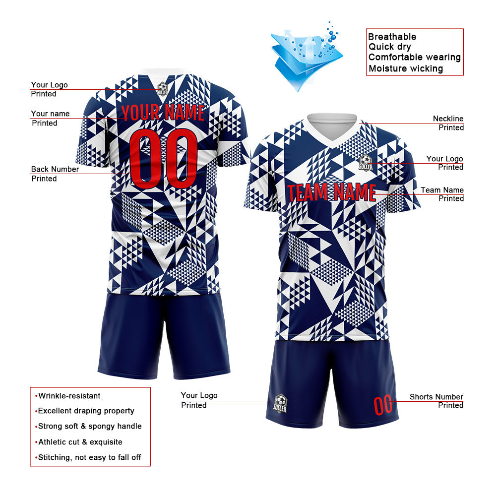 Benutzerdefinierte Fußball Trikots für Männer Frauen Personalisierte Fußball Uniformen für Erwachsene und Kind Marine-Weiß