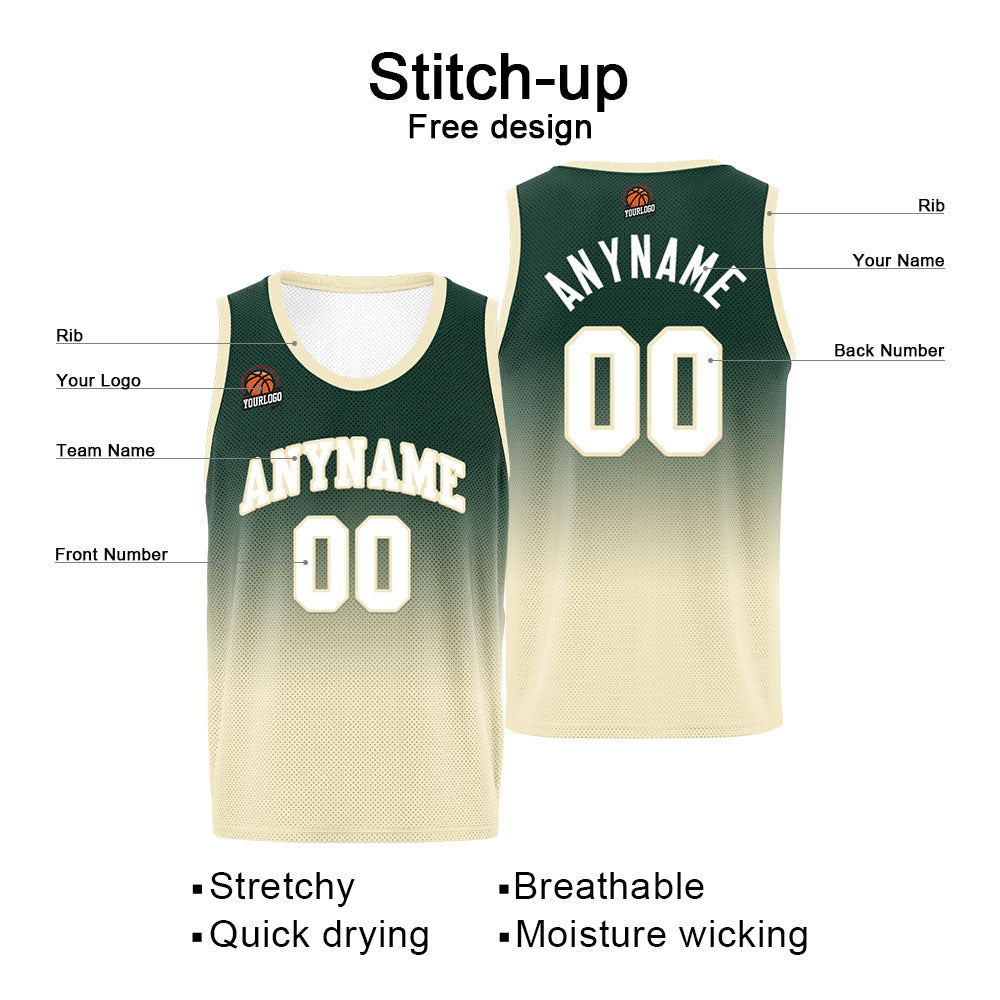 Benutzerdefinierte Basketball Jersey personalisiert genäht Name&Number&Logo Grün&Creme