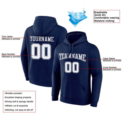 Benutzerdefinierte Authentisch Sweatshirt-Kapuzenpulli Marine-Weiß