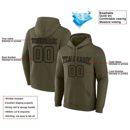 Benutzerdefinierte Authentisch Sweatshirt-Kapuzenpulli Oliv-Schwarz