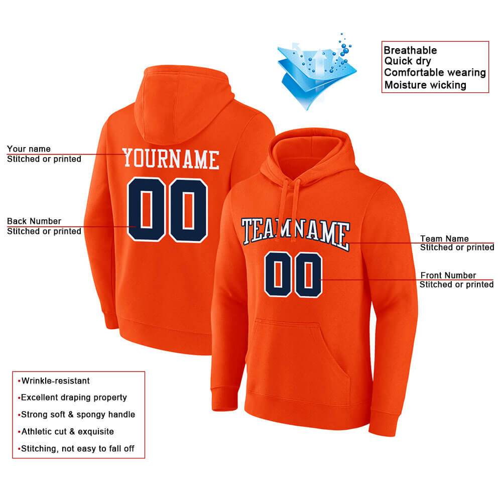 Benutzerdefinierte Authentisch Sweatshirt-Kapuzenpulli Orange-Marine-Weiß