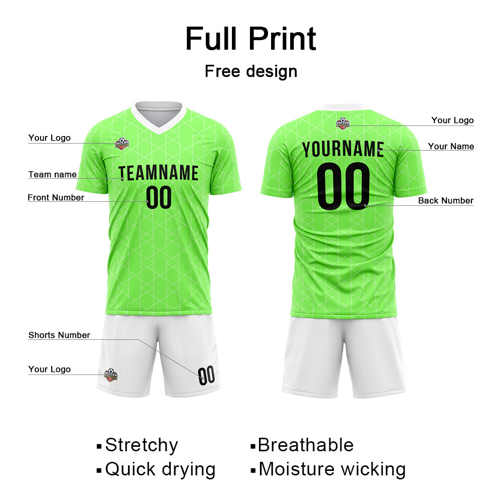Benutzerdefinierte Fußball Trikots für Männer Frauen Personalisierte Fußball Uniformen für Erwachsene und Kind Neon Grün-Weiß