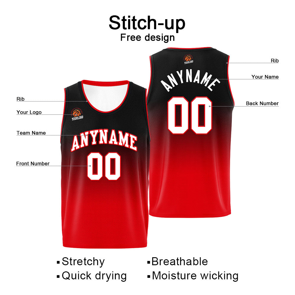 Benutzerdefinierte Basketball Jersey personalisiert genäht Name&Number&Logo Schwarz&Rot