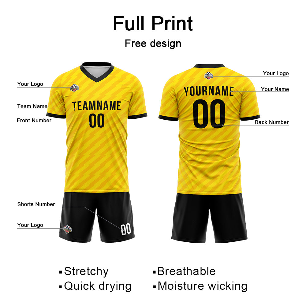 Benutzerdefinierte Fußball Trikots für Männer Frauen Personalisierte Fußball Uniformen für Erwachsene und Kind Gelb-Schwarz