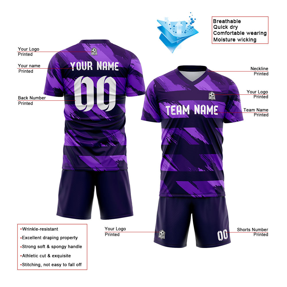 Benutzerdefinierte Fußballuniform Jersey Kinder Erwachsene Personalisiertes Set Jersey Shirt Violett