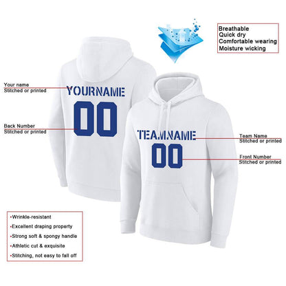 Benutzerdefinierte Authentisch Sweatshirt-Kapuzenpulli Weiß-Royal