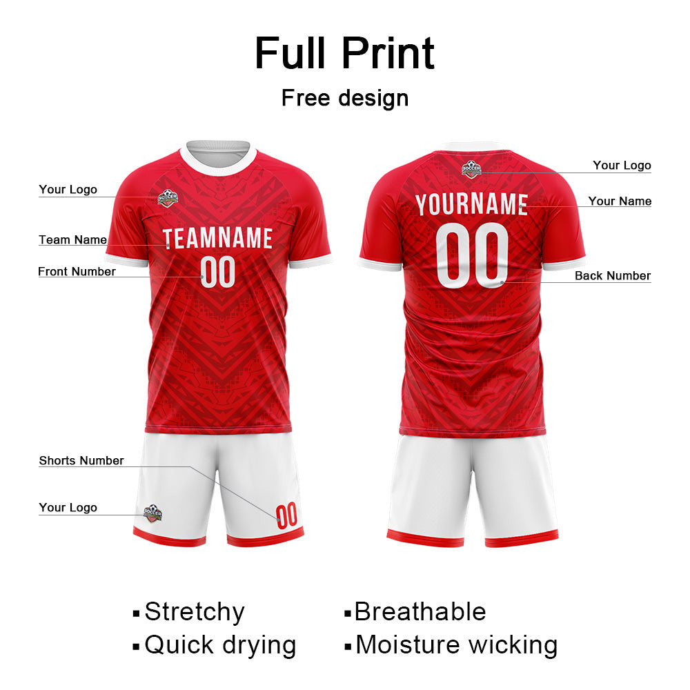 Benutzerdefinierte Fußball Trikots für Männer Frauen Personalisierte Fußball Uniformen für Erwachsene und Kind Rot-Weiß