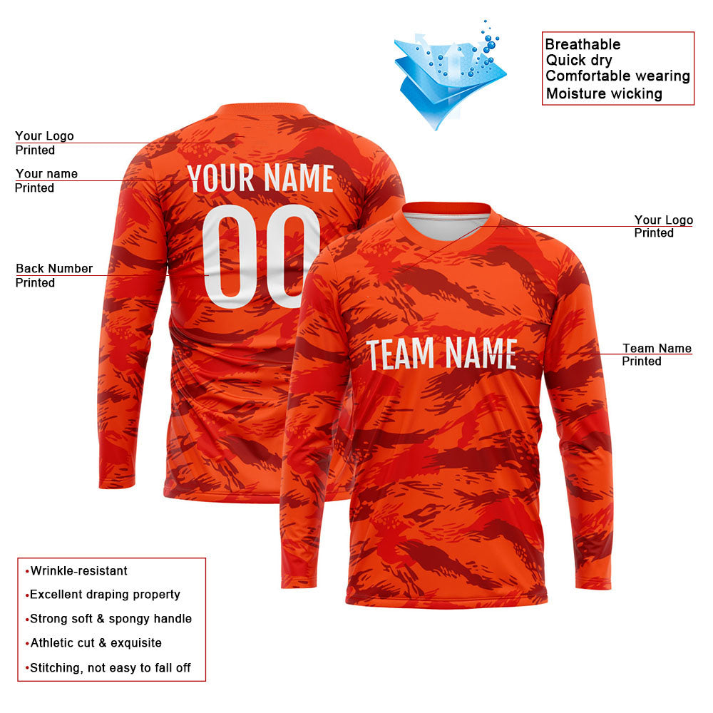 Kundenspezifisches Basketball Fußball Fußball Schießen langes T-Shirt für Erwachsene und Kinder Camouflage Orange