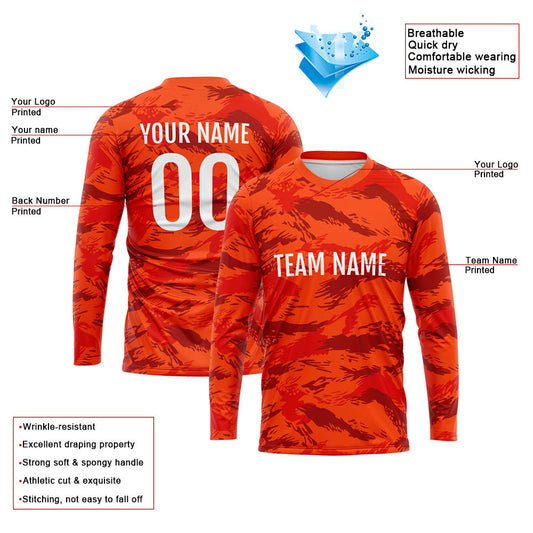 Kundenspezifisches Basketball Fußball Fußball Schießen langes T-Shirt für Erwachsene und Kinder Camouflage Orange