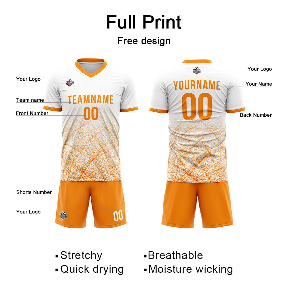 Benutzerdefinierte Fußball Trikots für Männer Frauen Personalisierte Fußball Uniformen für Erwachsene und Kind Weiß-Orange