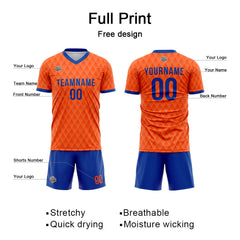 Benutzerdefinierte Fußball Trikots für Männer Frauen Personalisierte Fußball Uniformen für Erwachsene und Kind Orange-Royal