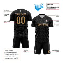 Benutzerdefinierte Fußball Trikots für Männer Frauen Personalisierte Fußball Uniformen für Erwachsene und Kind Schwarz&Alt Gold