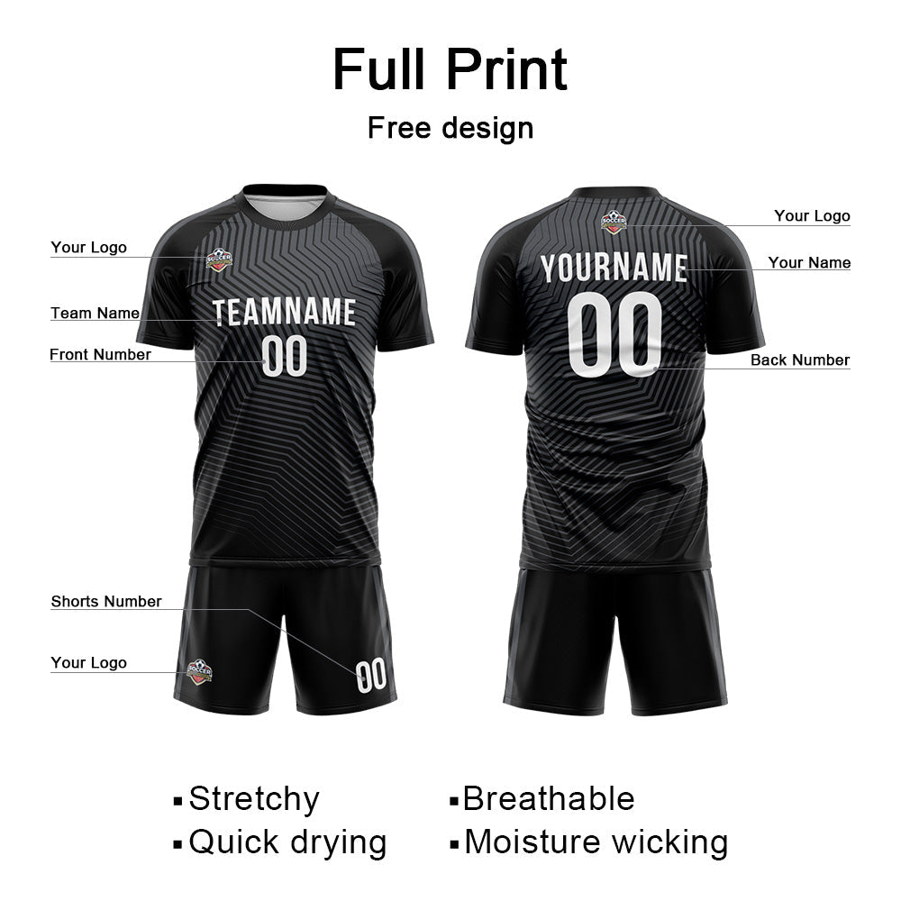 Benutzerdefinierte Fußball Trikots für Männer Frauen Personalisierte Fußball Uniformen für Erwachsene und Kind Schwarz-Grau