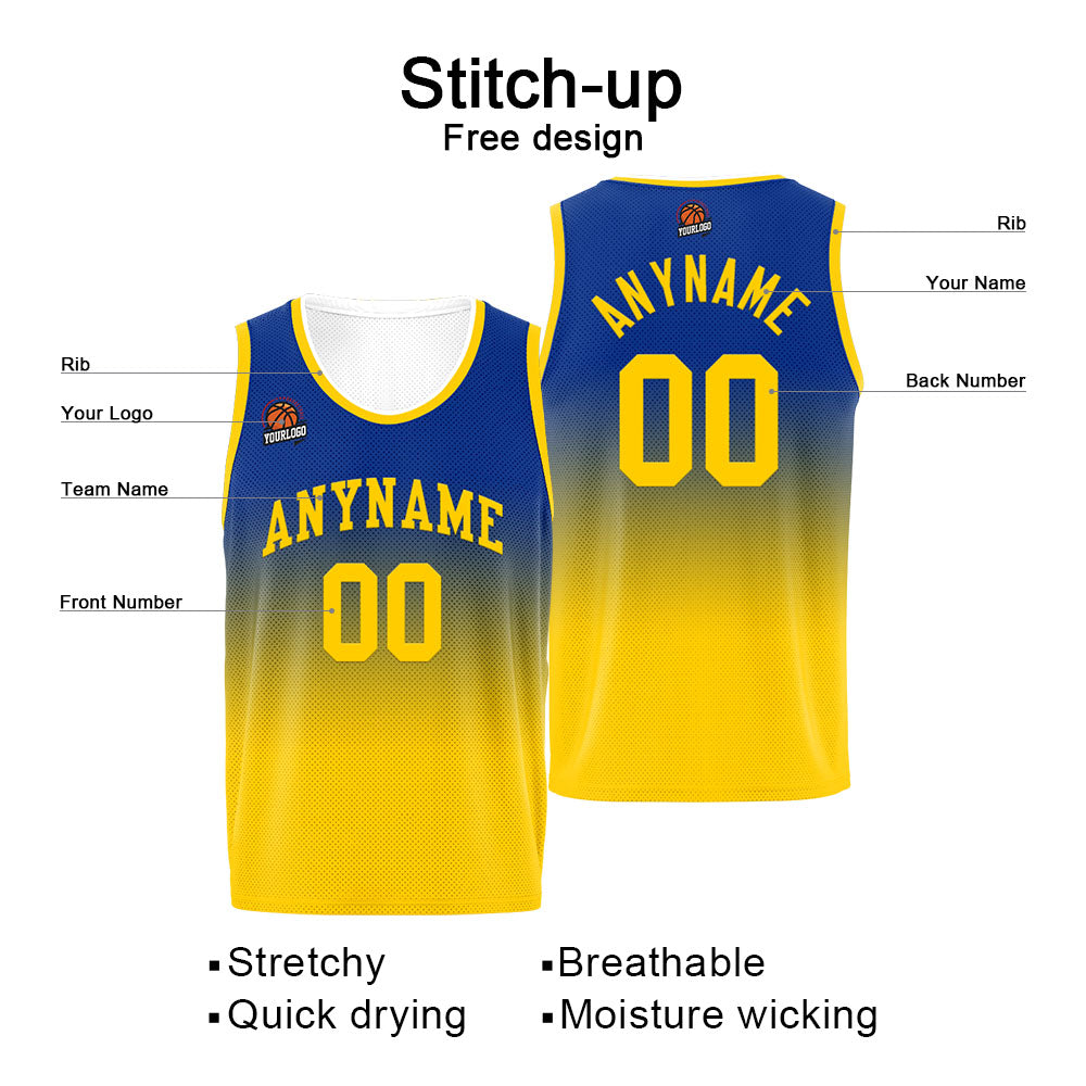 Benutzerdefinierte Basketball Jersey personalisiert genäht Name&Number&Logo Royal&Gelb