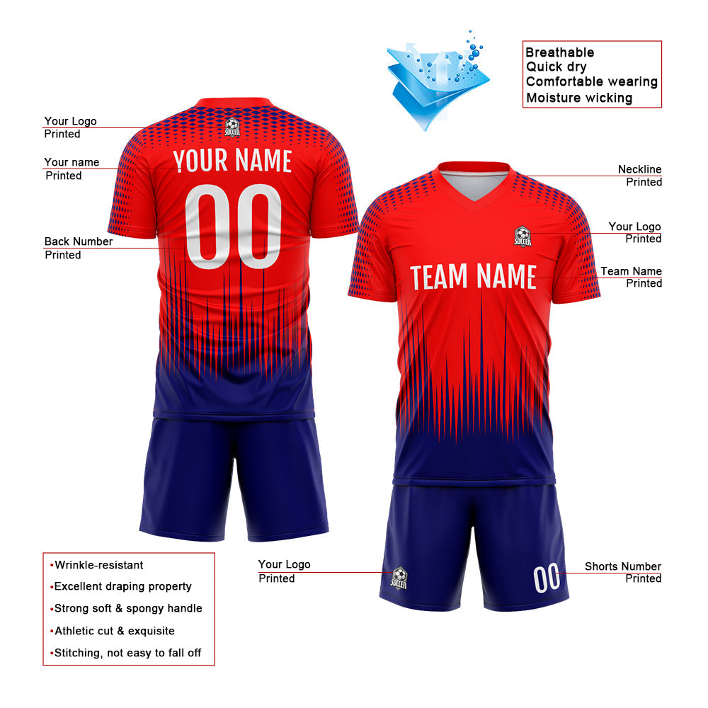 Benutzerdefinierte Fußball Trikots für Männer Frauen Personalisierte Fußball Uniformen für Erwachsene und Kind Rot&Marine&Weiß
