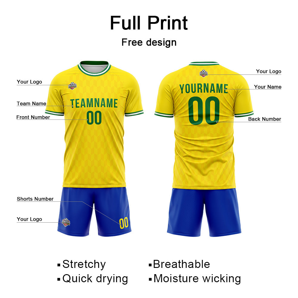 Benutzerdefinierte Fußball Trikots für Männer Frauen Personalisierte Fußball Uniformen für Erwachsene und Kind Gelb-Royal