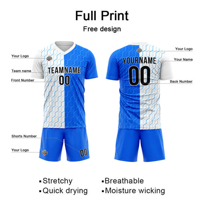 Benutzerdefinierte Fußball Trikots für Männer Frauen Personalisierte Fußball Uniformen für Erwachsene und Kind Weiß-Blau