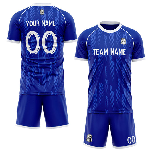 Benutzerdefinierte Fußballuniform Jersey Kinder Erwachsene Personalisiertes Set Jersey Shirt Blau