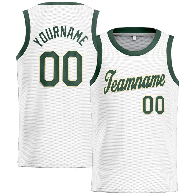 Benutzerdefinierte Authentisch  Basketball Trikot Weiß-Grün-Creme