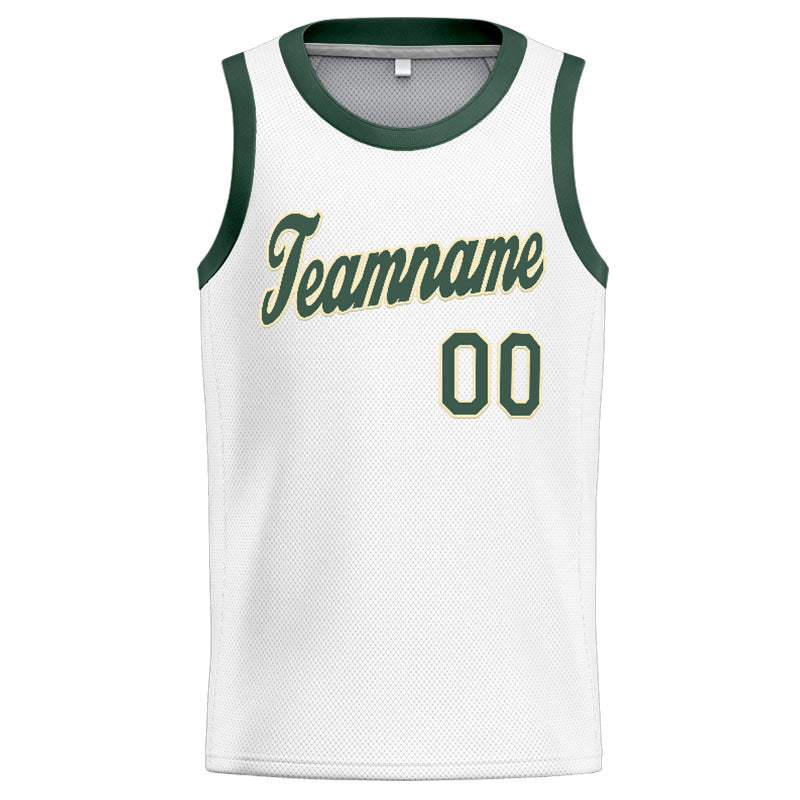 Benutzerdefinierte Authentisch  Basketball Trikot Weiß-Grün-Creme