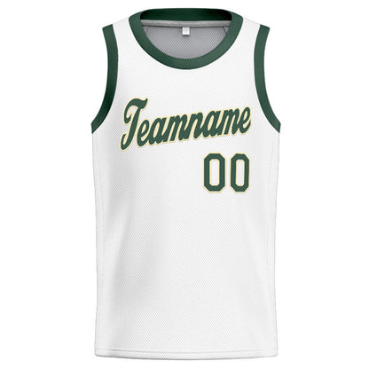 Benutzerdefinierte Authentisch  Basketball Trikot Weiß-Grün-Creme
