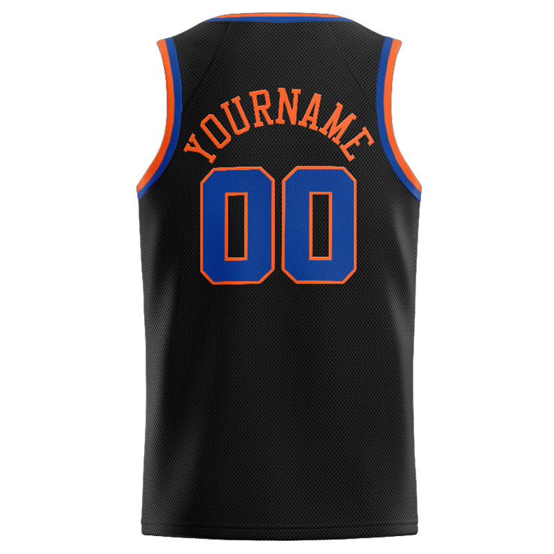 Benutzerdefinierte Authentisch  Basketball Trikot Schwarz- Königlich- Orange