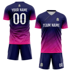 Benutzerdefinierte Fußball Trikots für Männer Frauen Personalisierte Fußball Uniformen für Erwachsene und Kind Marine&Heiß Rosa