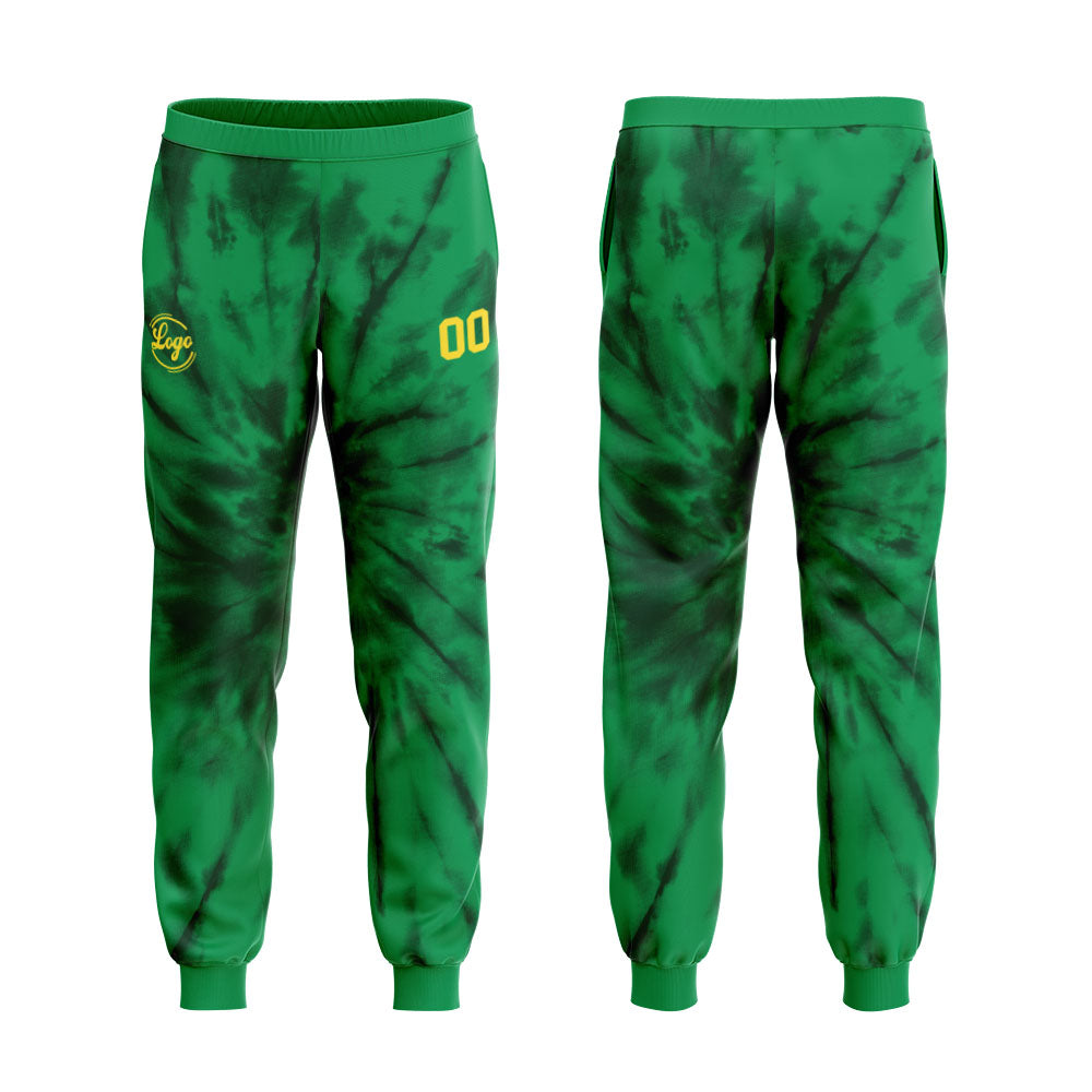 Benutzerdefiniert Krawattenfärben Sport-Hoodie-Oberteil und Hosen-Set Grün